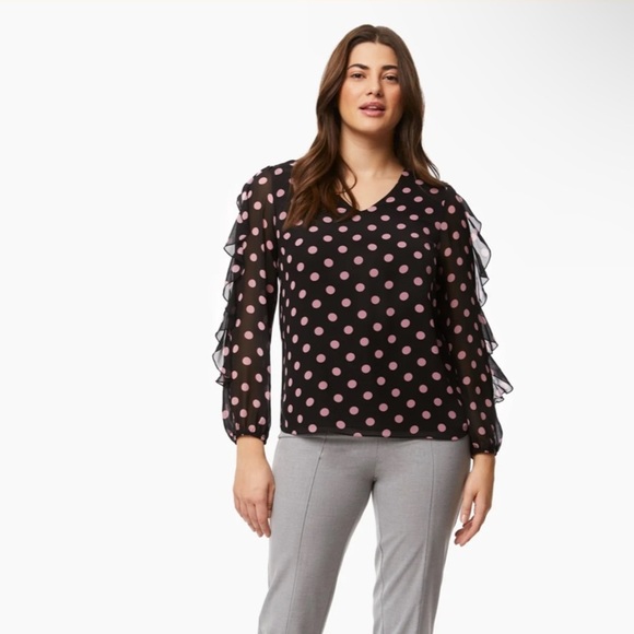 Laura | Black Polka Dot Ruffle Sleeve Long Sleeve Blouse 🖤 - Picture 4 of 14